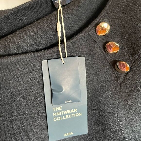 ZARA The Knitwear Collection Black Long Sleeve Buttoned Flounce Dress || SZ S - Picture 10 of 14